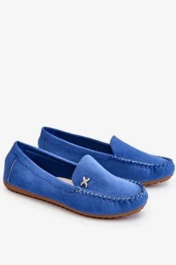 Damskie Zamszowe Mokasyny Z Ozdobą Niebieskie Leah