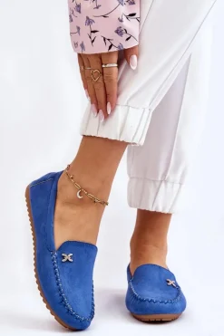 Damskie Zamszowe Mokasyny Z Ozdobą Niebieskie Leah