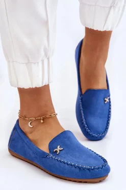 Damskie Zamszowe Mokasyny Z Ozdobą Niebieskie Leah
