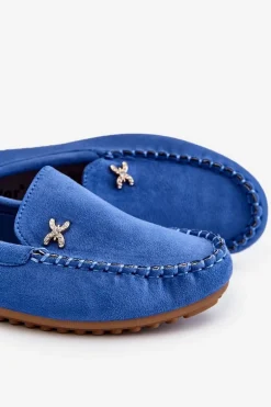 Damskie Zamszowe Mokasyny Z Ozdobą Niebieskie Leah