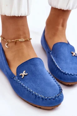 Damskie Zamszowe Mokasyny Z Ozdobą Niebieskie Leah