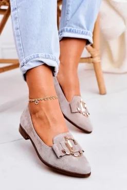 Damskie Zamszowe Mokasyny Baleriny Beżowe Mary-Jane