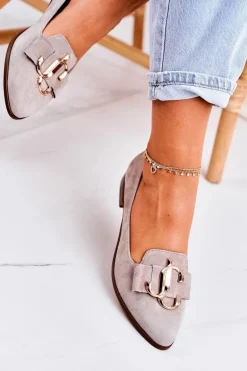 Damskie Zamszowe Mokasyny Baleriny Beżowe Mary-Jane