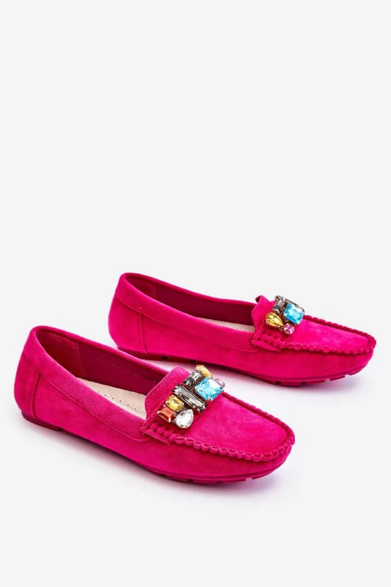 Damskie Zamszowe Mokasyny Z Kryształkami Fuksja Lucille