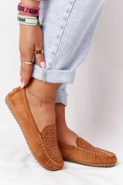 Damskie Zamszowe Mokasyny Camel Molly