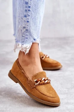 Damskie Zamszowe Mokasyny Z Łańcuszkiem Camel Nolie