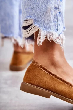 Damskie Zamszowe Mokasyny Z Łańcuszkiem Camel Nolie