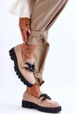 Damskie Zamszowe Mokasyny Na Platformie Beżowe Bennett