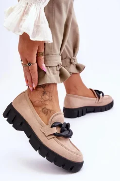 Damskie Zamszowe Mokasyny Na Platformie Beżowe Bennett