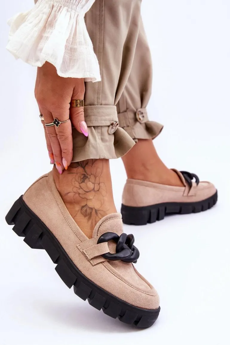 Damskie Zamszowe Mokasyny Na Platformie Beżowe Bennett