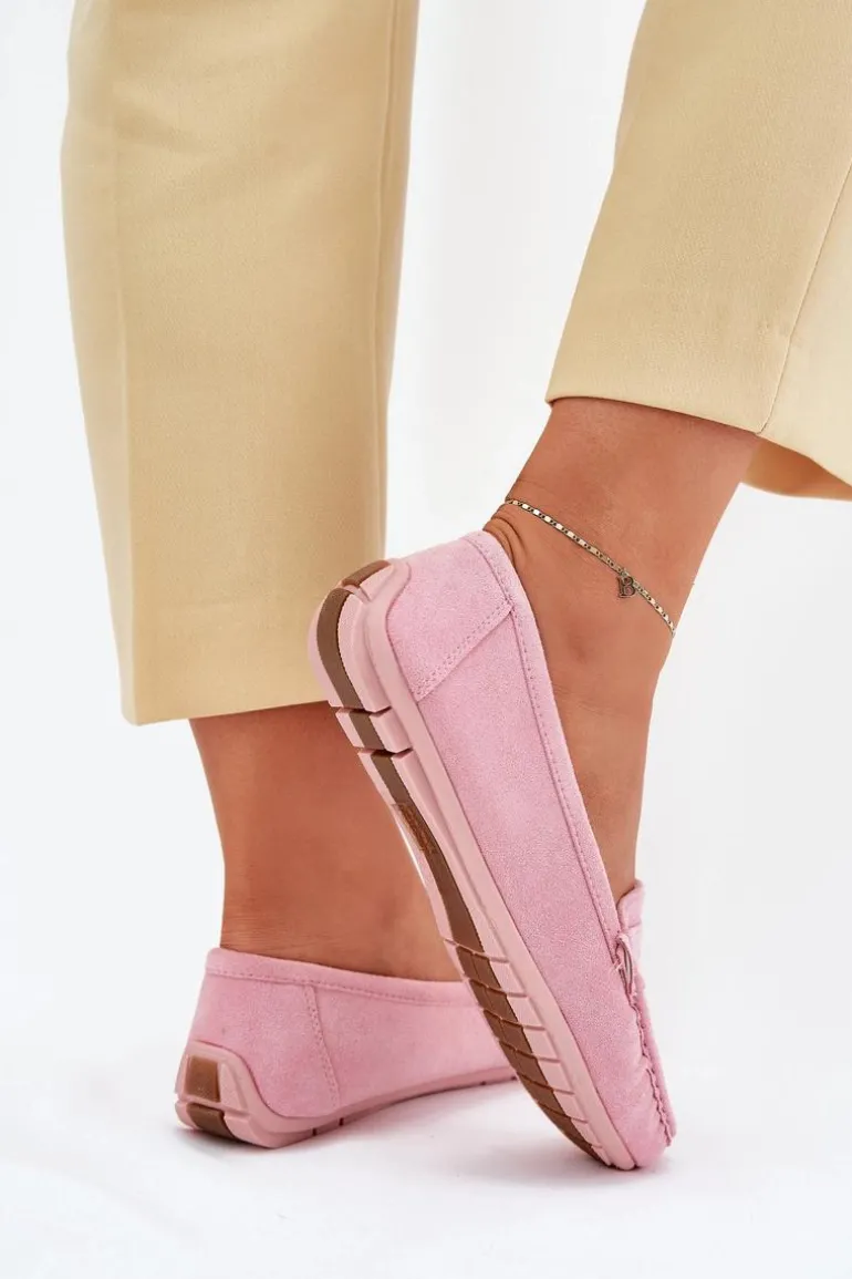 Damskie Zamszowe Mokasyny Jasnoróżowe Lenvie