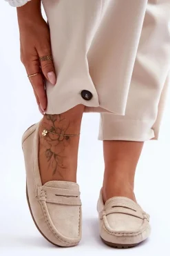 Damskie Zamszowe Mokasyny Beżowe Lenvie