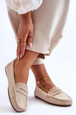 Damskie Zamszowe Mokasyny Beżowe Lenvie