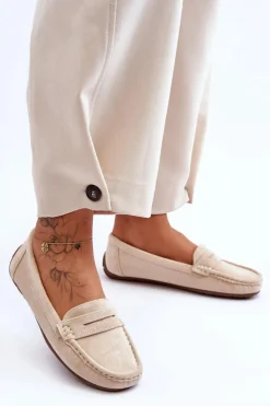 Damskie Zamszowe Mokasyny Beżowe Lenvie