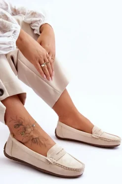 Damskie Zamszowe Mokasyny Beżowe Lenvie