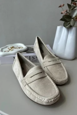 Damskie Zamszowe Mokasyny Beżowe Lenvie