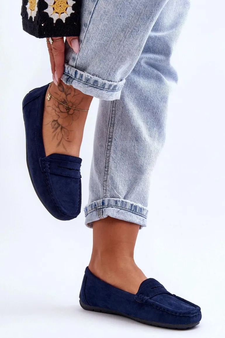 Damskie Zamszowe Mokasyny Granatowe Lenvie