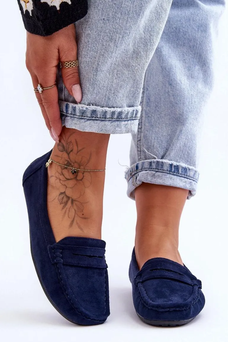 Damskie Zamszowe Mokasyny Granatowe Lenvie