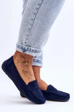 Damskie Zamszowe Mokasyny Granatowe Lenvie