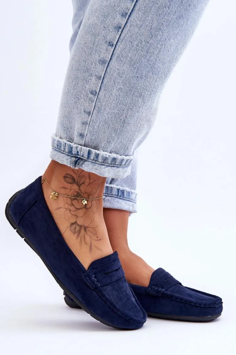 Damskie Zamszowe Mokasyny Granatowe Lenvie