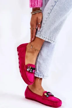 Damskie Zamszowe Mokasyny Z Ozdobami Fuksja Janetta