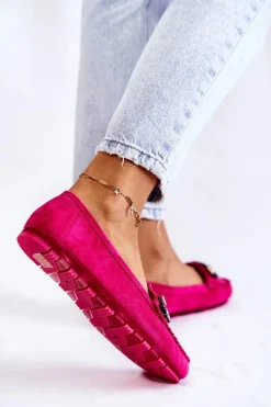Damskie Zamszowe Mokasyny Z Ozdobami Fuksja Janetta