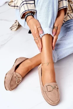 Damskie Zamszowe Mokasyny Jasny Brąz Downtown