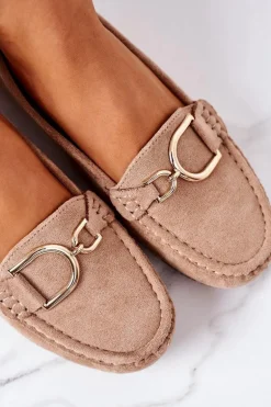 Damskie Zamszowe Mokasyny Jasny Brąz Downtown