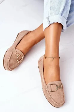 Damskie Zamszowe Mokasyny Jasny Brąz Downtown