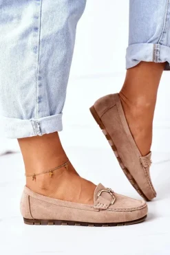 Damskie Zamszowe Mokasyny Jasny Brąz Downtown