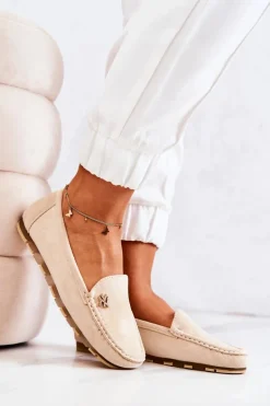 Damskie Zamszowe Mokasyny Beżowe Madelyn