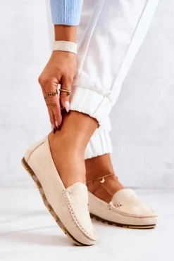 Damskie Zamszowe Mokasyny Beżowe Madelyn