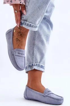 Damskie Zamszowe Mokasyny Niebieskie Lenvie