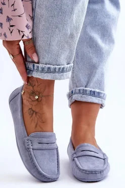 Damskie Zamszowe Mokasyny Niebieskie Lenvie