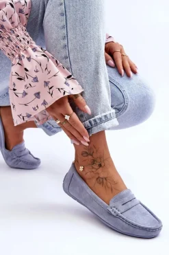 Damskie Zamszowe Mokasyny Niebieskie Lenvie
