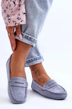 Damskie Zamszowe Mokasyny Niebieskie Lenvie