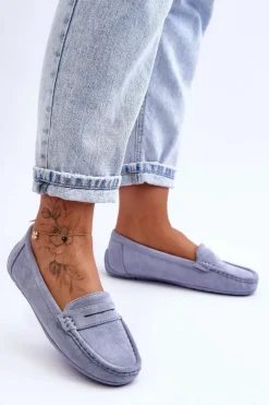 Damskie Zamszowe Mokasyny Niebieskie Lenvie