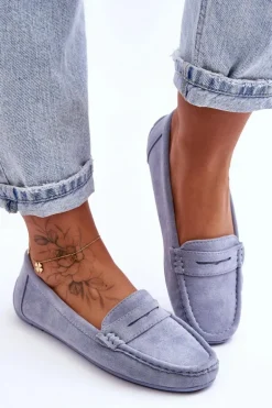 Damskie Zamszowe Mokasyny Niebieskie Lenvie