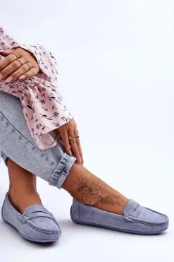 Damskie Zamszowe Mokasyny Niebieskie Lenvie