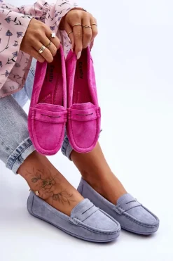Damskie Zamszowe Mokasyny Niebieskie Lenvie