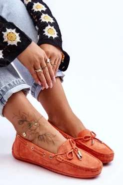 Damskie Zamszowe Mokasyny Pomarańczowe Si Passione