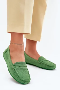 Damskie Zamszowe Mokasyny Zielone Lenvie