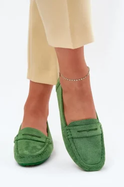 Damskie Zamszowe Mokasyny Zielone Lenvie