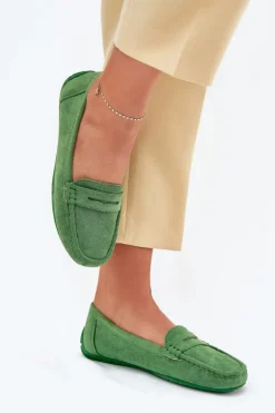 Damskie Zamszowe Mokasyny Zielone Lenvie