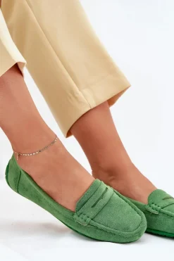 Damskie Zamszowe Mokasyny Zielone Lenvie