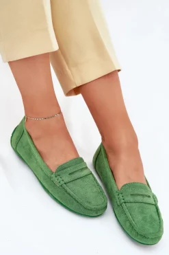 Damskie Zamszowe Mokasyny Zielone Lenvie