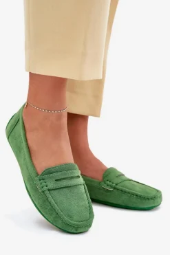 Damskie Zamszowe Mokasyny Zielone Lenvie