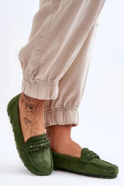 Damskie Zamszowe Mokasyny Zielone Clorie