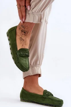 Damskie Zamszowe Mokasyny Zielone Clorie