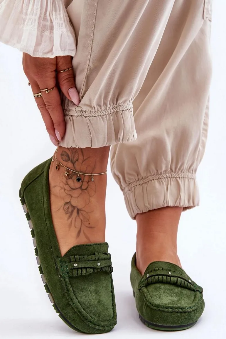 Damskie Zamszowe Mokasyny Zielone Clorie
